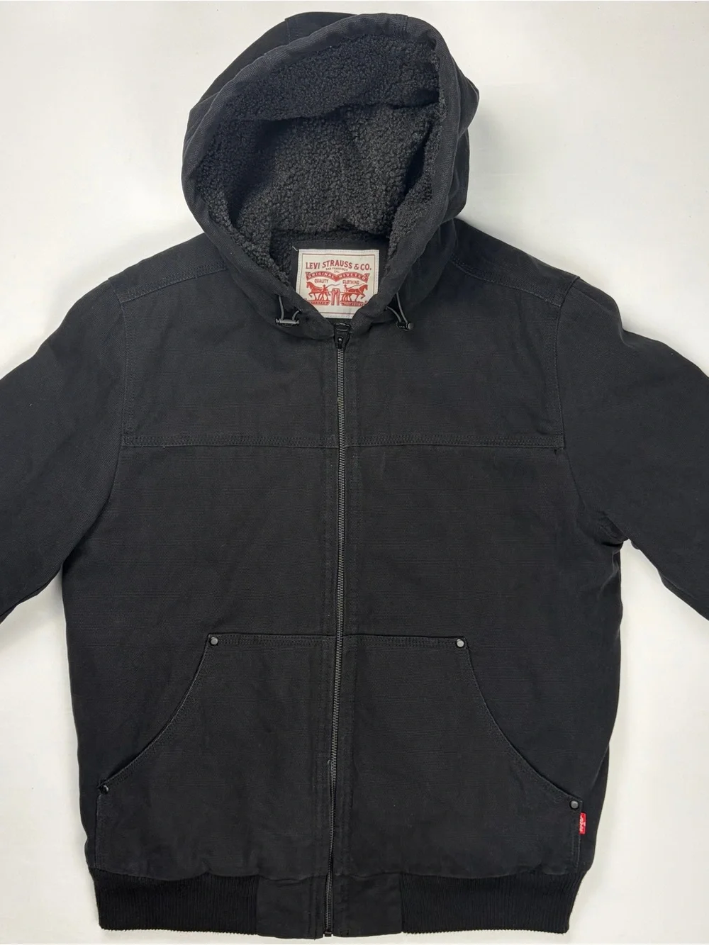 Levi's Black Sherpa-Lined Hooded Jacket Heave canvas